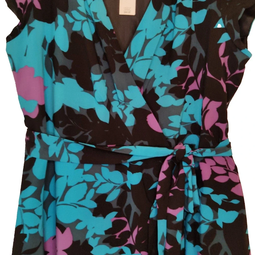Banana Republic Floral Print Wrap Dress Size 14 Teal Black Party Wedding Y2K NWT - Picture 7 of 16